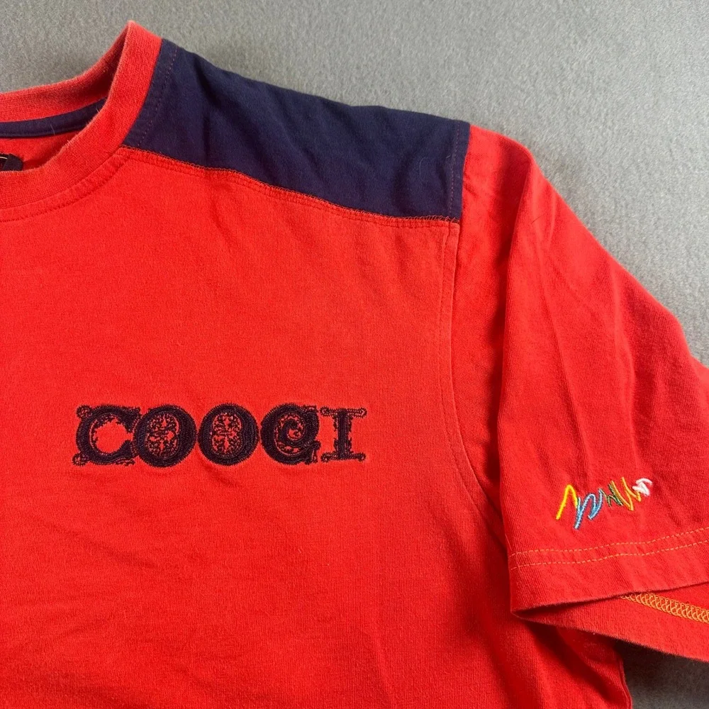 Coogi Men Red Short Sleeve Embroidered Logo T-Shirt Navy Contrast XL 100% Cotton
